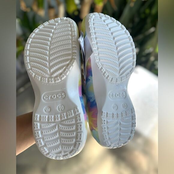 Crocs Classic Platform Tie Dye Clogs Yellow Pink Blue Size 10 - Picture 10 of 11